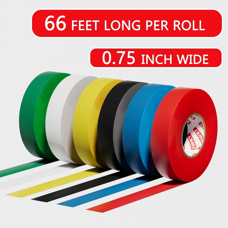 SWRT 6 Pack Colored Electrical Tape, 0.75 in x 66 FT High Temp Electric Tape Under 600V for All Weather, UV Protection, Flame Retardant, Suitable for Domestic, Commercial, and Industrial environments - Image 2